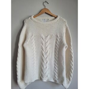 Tommy Hilfiger Handknit Cable Knit Sweater Womens XL Cream Wool Blend Pullover